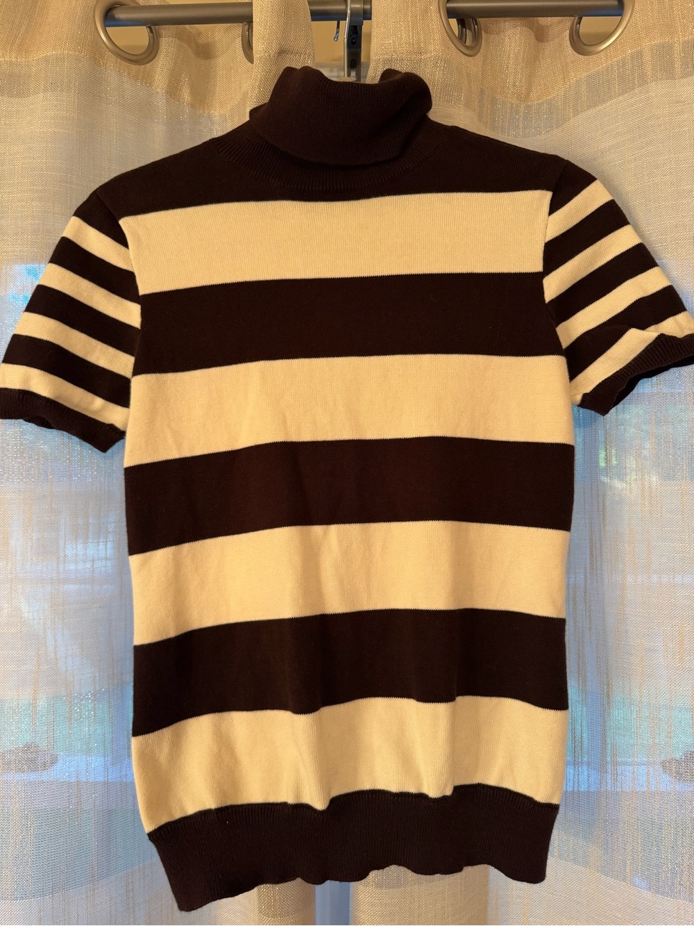 Lauren Ralph Lauren Brown and Cream Striped Short-Sleeve Turtleneck